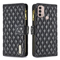 Leather Case Stands Flip Cover Holder B03F for Motorola Moto E20 Black