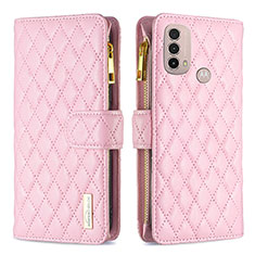 Leather Case Stands Flip Cover Holder B03F for Motorola Moto E20 Pink