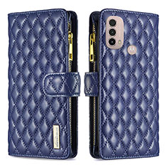 Leather Case Stands Flip Cover Holder B03F for Motorola Moto E30 Blue