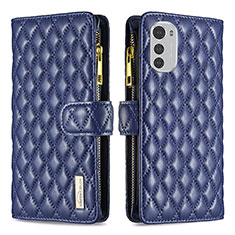 Leather Case Stands Flip Cover Holder B03F for Motorola Moto E32 Blue