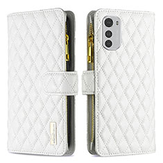 Leather Case Stands Flip Cover Holder B03F for Motorola Moto E32 White