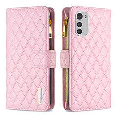 Leather Case Stands Flip Cover Holder B03F for Motorola Moto E32s Pink