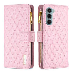 Leather Case Stands Flip Cover Holder B03F for Motorola Moto Edge S30 5G Pink