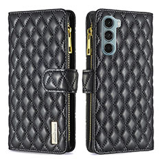 Leather Case Stands Flip Cover Holder B03F for Motorola Moto G200 5G Black