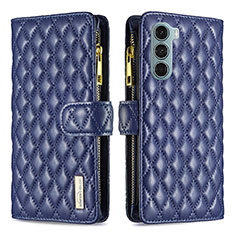 Leather Case Stands Flip Cover Holder B03F for Motorola Moto G200 5G Blue