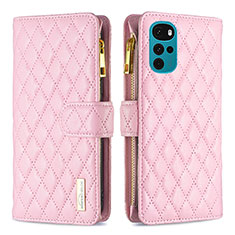 Leather Case Stands Flip Cover Holder B03F for Motorola Moto G22 Pink