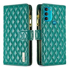Leather Case Stands Flip Cover Holder B03F for Motorola Moto G71 5G Green