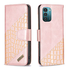 Leather Case Stands Flip Cover Holder B03F for Nokia G11 Rose Gold