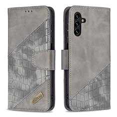 Leather Case Stands Flip Cover Holder B03F for Samsung Galaxy A04s Dark Gray