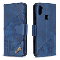 Leather Case Stands Flip Cover Holder B03F for Samsung Galaxy A11 Blue