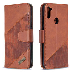 Leather Case Stands Flip Cover Holder B03F for Samsung Galaxy A11 Brown