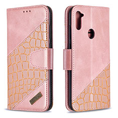 Leather Case Stands Flip Cover Holder B03F for Samsung Galaxy A11 Rose Gold