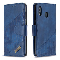 Leather Case Stands Flip Cover Holder B03F for Samsung Galaxy A20 Blue
