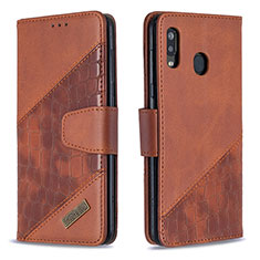 Leather Case Stands Flip Cover Holder B03F for Samsung Galaxy A20 Brown