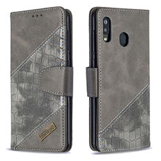 Leather Case Stands Flip Cover Holder B03F for Samsung Galaxy A20 Dark Gray