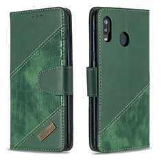 Leather Case Stands Flip Cover Holder B03F for Samsung Galaxy A20 Green