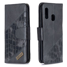 Leather Case Stands Flip Cover Holder B03F for Samsung Galaxy A20e Black
