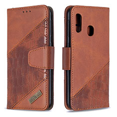 Leather Case Stands Flip Cover Holder B03F for Samsung Galaxy A20e Brown