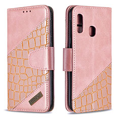 Leather Case Stands Flip Cover Holder B03F for Samsung Galaxy A20e Rose Gold