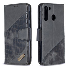 Leather Case Stands Flip Cover Holder B03F for Samsung Galaxy A21 Black