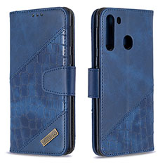 Leather Case Stands Flip Cover Holder B03F for Samsung Galaxy A21 Blue
