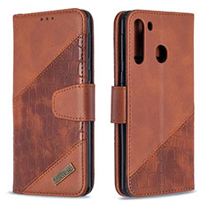 Leather Case Stands Flip Cover Holder B03F for Samsung Galaxy A21 Brown