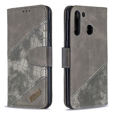Leather Case Stands Flip Cover Holder B03F for Samsung Galaxy A21 Dark Gray