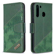 Leather Case Stands Flip Cover Holder B03F for Samsung Galaxy A21 Green