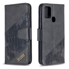 Leather Case Stands Flip Cover Holder B03F for Samsung Galaxy A21s Black