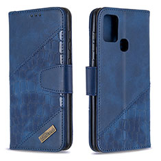 Leather Case Stands Flip Cover Holder B03F for Samsung Galaxy A21s Blue