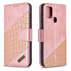 Leather Case Stands Flip Cover Holder B03F for Samsung Galaxy A21s Rose Gold