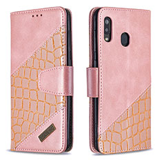 Leather Case Stands Flip Cover Holder B03F for Samsung Galaxy A30 Rose Gold