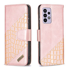 Leather Case Stands Flip Cover Holder B03F for Samsung Galaxy A33 5G Rose Gold