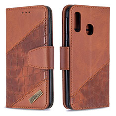 Leather Case Stands Flip Cover Holder B03F for Samsung Galaxy A40 Brown