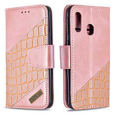 Leather Case Stands Flip Cover Holder B03F for Samsung Galaxy A40 Rose Gold