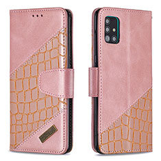 Leather Case Stands Flip Cover Holder B03F for Samsung Galaxy A51 5G Rose Gold
