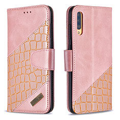 Leather Case Stands Flip Cover Holder B03F for Samsung Galaxy A70S Rose Gold