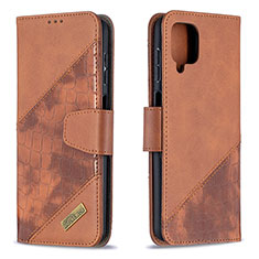 Leather Case Stands Flip Cover Holder B03F for Samsung Galaxy F12 Brown