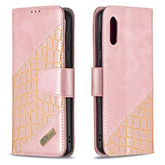 Leather Case Stands Flip Cover Holder B03F for Samsung Galaxy M02 Rose Gold