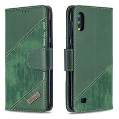 Leather Case Stands Flip Cover Holder B03F for Samsung Galaxy M10 Green