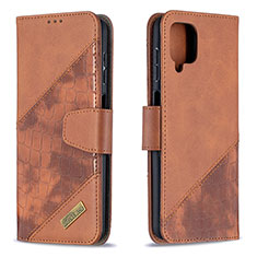 Leather Case Stands Flip Cover Holder B03F for Samsung Galaxy M12 Brown
