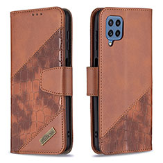 Leather Case Stands Flip Cover Holder B03F for Samsung Galaxy M32 4G Brown