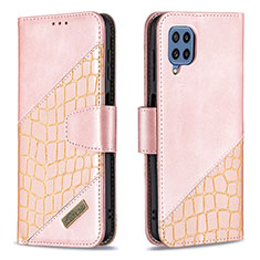 Leather Case Stands Flip Cover Holder B03F for Samsung Galaxy M32 4G Rose Gold