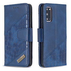 Leather Case Stands Flip Cover Holder B03F for Samsung Galaxy S20 Blue