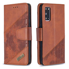 Leather Case Stands Flip Cover Holder B03F for Samsung Galaxy S20 Brown