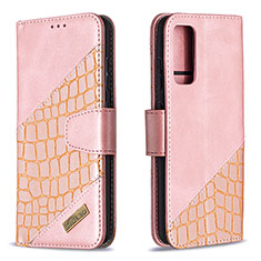 Leather Case Stands Flip Cover Holder B03F for Samsung Galaxy S20 FE (2022) 5G Rose Gold