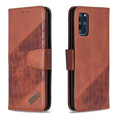 Leather Case Stands Flip Cover Holder B03F for Samsung Galaxy S20 Plus 5G Brown