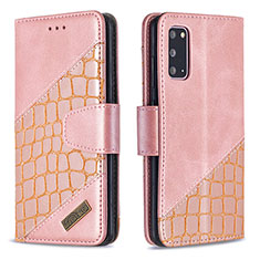 Leather Case Stands Flip Cover Holder B03F for Samsung Galaxy S20 Rose Gold