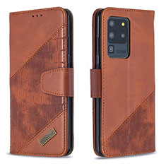 Leather Case Stands Flip Cover Holder B03F for Samsung Galaxy S20 Ultra 5G Brown