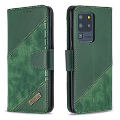 Leather Case Stands Flip Cover Holder B03F for Samsung Galaxy S20 Ultra 5G Green